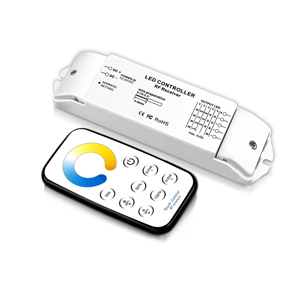 Bincolor T5+ R4 CCT сенсорный контроллер CW-NW-WW Светодиодная лента контроллер RF беспроводной пульт дистанционного DC12V-24V 5A* 4CH