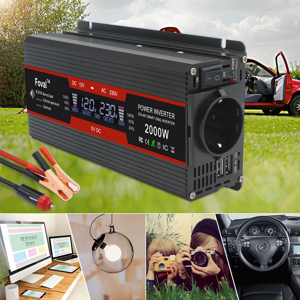 US $32.99 12v 2000w Solar Inverter Modified Sine Wave Lcd Display Convert Cartransformer Car Power Adapter Appliances Webasto 12 Volts