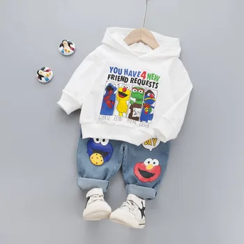

Spring new children's hooded hoodie jeans two-piece boys and girls children's spring suit