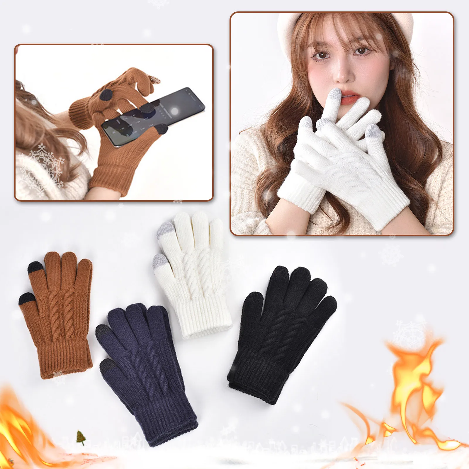 Full Fingers Winter Warm Soft Knitted USA Men Women Touch Screen Texting Gloves 