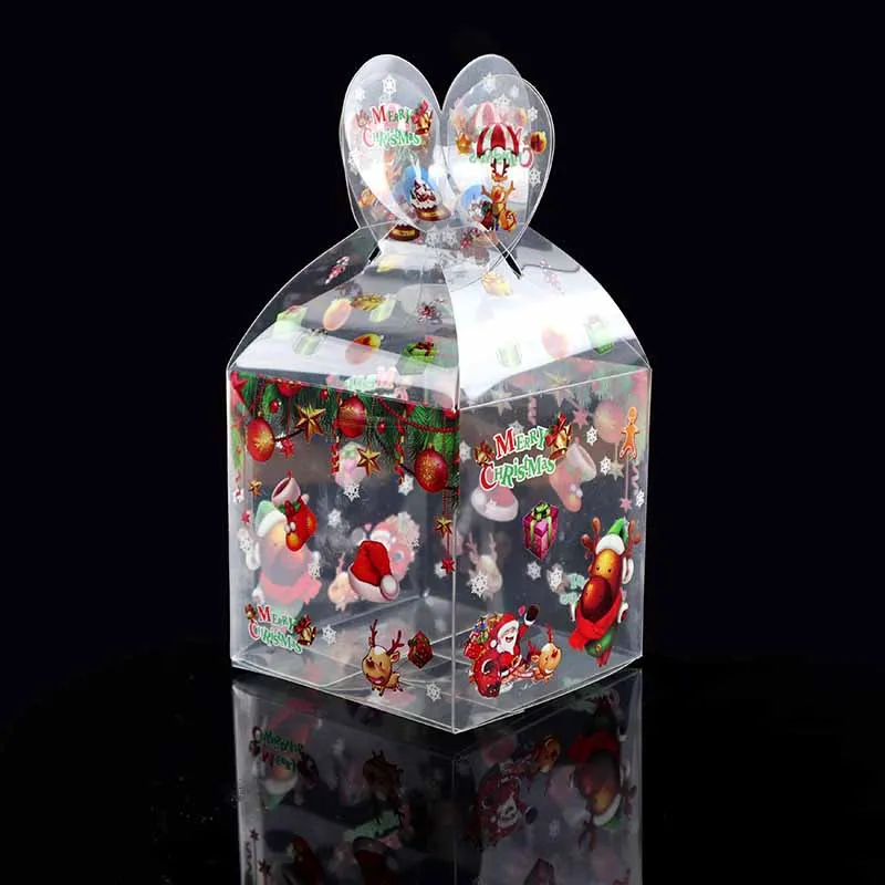 

Merry Christmas Apple Box Navidad PVC Transparent Gift Snacks Box Christmas Cake Cookies Packaing Boxes for Guest/Kids 3pcs