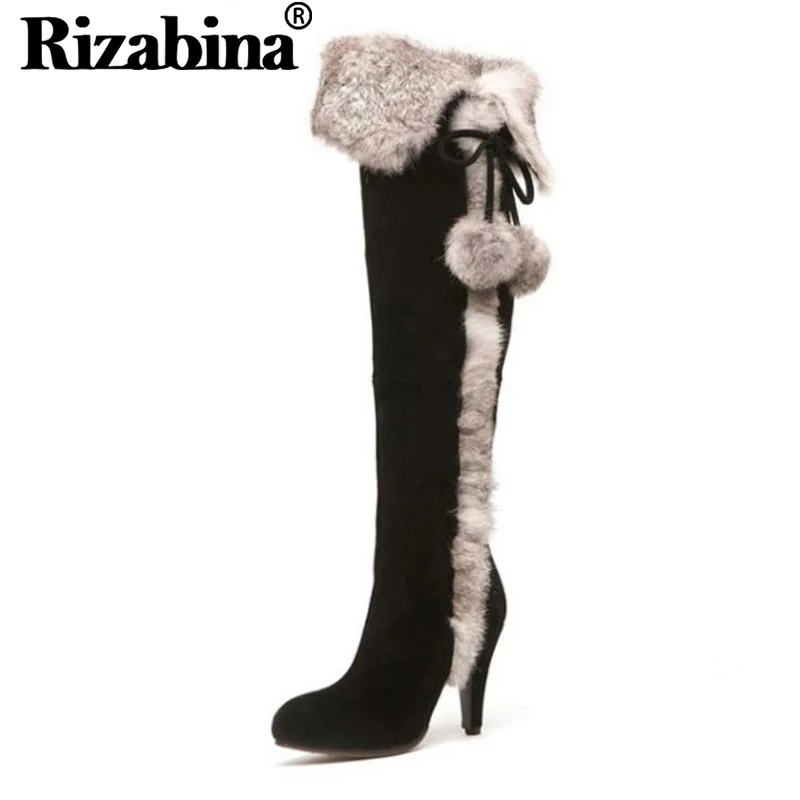 RizaBina women real leather high heel over knee boots cotton snow long
boot warm winter botas mujer heels shoes R7747 size 34-40