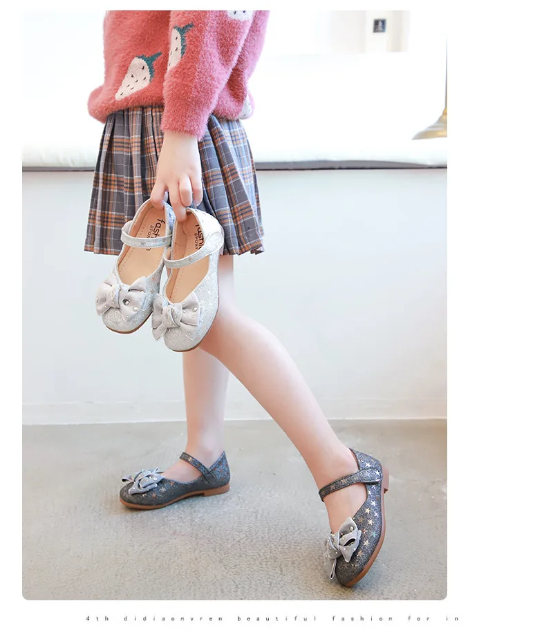 Spring Autumn Kids Shoes Girls Rhinestone princess shoes For Wedding And Party chaussure fille black pink Silver 3-15Year Old