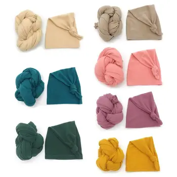 

Stretch Baby Wrap+ Hat Newborn Photography Props Soft Solid Color Photo Wraps Infant Shooting Accessories