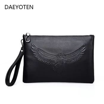 

DAEYOTEN Fashion Large Capacity Envelope Bag Men's Handbag Women Designer Clutch Bags Embossed Soft Leather Black Purse ZM0464