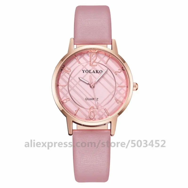 pink 100 шт./лот YOLAKO модные женские часы горячая Распродажа Романтические часы кожаные часы по Заводской Цене кварцевые часы Reloj Mujer - Цвет: pink