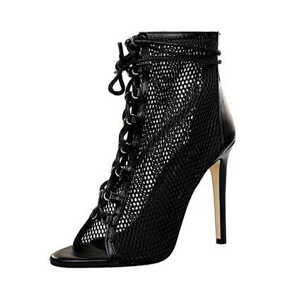 

2020 European and American style fashion sexy nightclub was thin and high-heeled heels with high-heeled mesh hollow lace-up fish