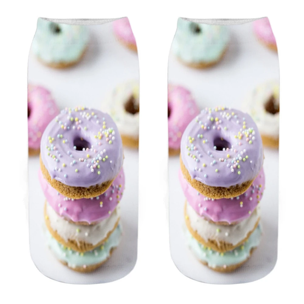 Neue heiße verkaufende lustige 3d gedruckte Macaron Donuts Dessert Unisex frische lila grüne Lebensmittel gemusterte kurze Söckchen Drops hip – Detail 9