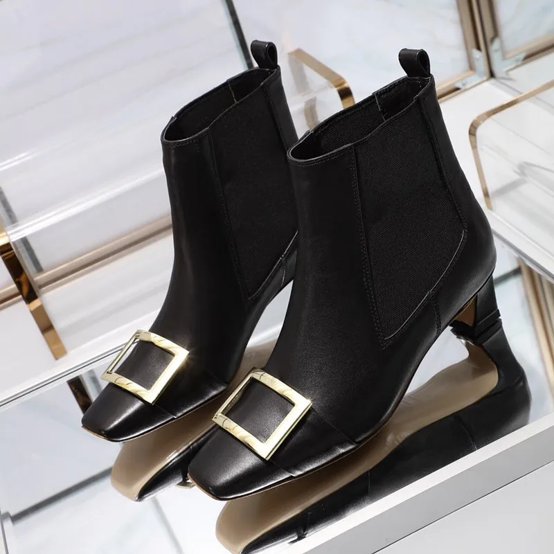 

BELLECOM Fall New Shoes, Leather Square Headed Martin ankle womens high heel Boots for winter shoes women and Girls Boots