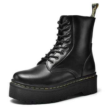 

2020 New High Platform Boots Women Shoes Casual Shoes Women Leather Ankle Motorcycle Boots Black High Heel Boots chaussure homme