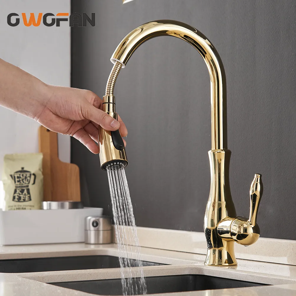 Gold Kitchen Faucet Single Handle Silver Kitchen Faucets Pull Out Single Hole Kitchen Faucet Swivel Degree Water Mixer  N22-019