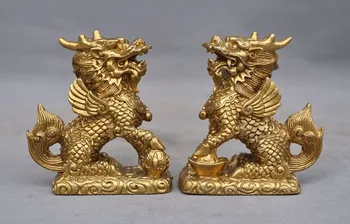 

christmas decorations Chinese brass Feng Shui auspicious wealth Yuanbao bat Kirin Unicorn statue Pair halloween