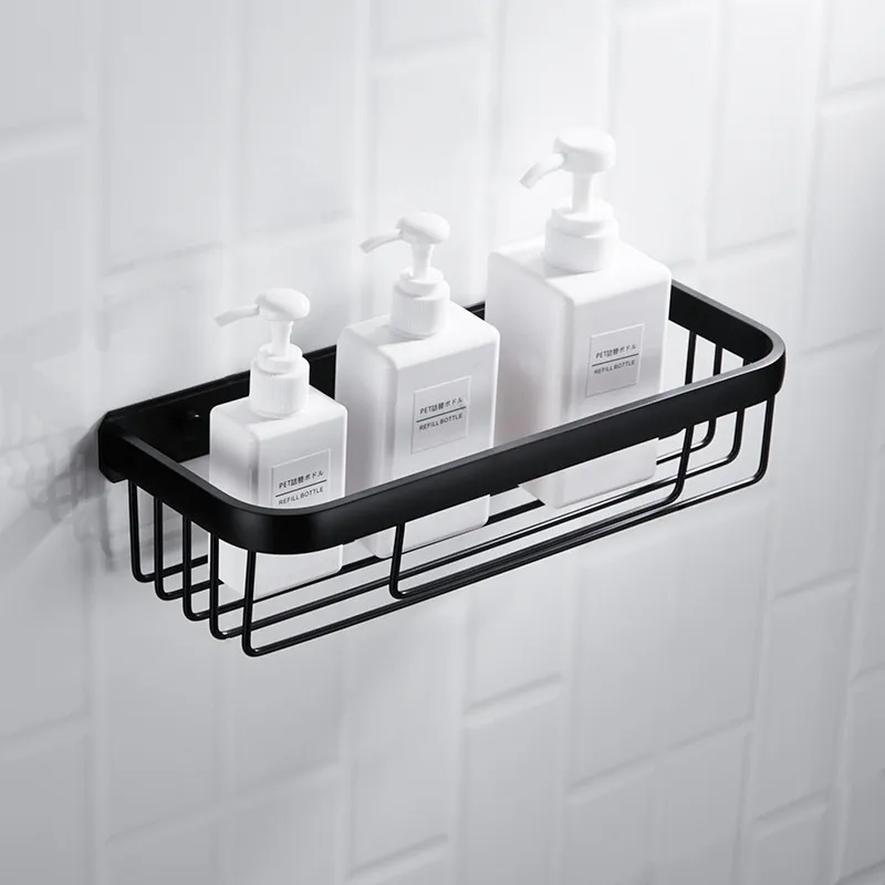 

Bathroom Shelf Aluminum Bath Shower Rack Holder Bolt Inserting Wall Mount Single Tier Corner Shelf Bath Hardware Black/White