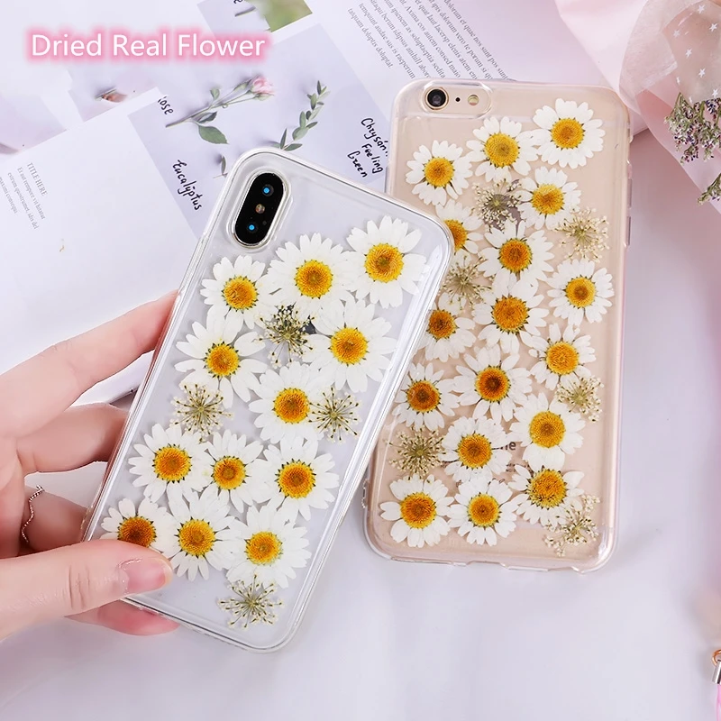 Чехол для телефона iPhone 11 Pro 6 7 8 Plus X XR XS Max прозрачный настоящий высушенный цветок
