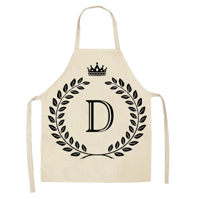 1Pcs Simple Crown Letter Printed Kitchen Apron for Woman Man Cotton Linen Aprons For Cooking Home Cleaning Tools WQTF16