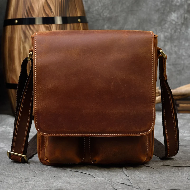 Genuine Leather Medium Brown Cross body Messenger Bag Purse 