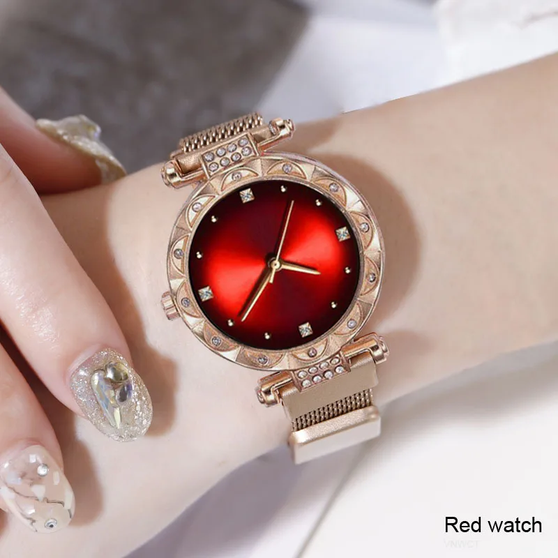 Red watch Женские магнитные часы Звездное небо, браслет, градиентные бриллианты, Дамская мода, Женские кварцевые наручные часы, подарок, часы, relogio feminino - Цвет: Red watch