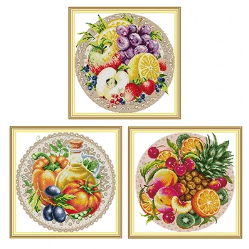 

Apple,peach And Tomato Fruit Crossing For Living Room Wall Decor Cross Stitch 11ct Full Embroidery Needlework Kit Printed Canvas