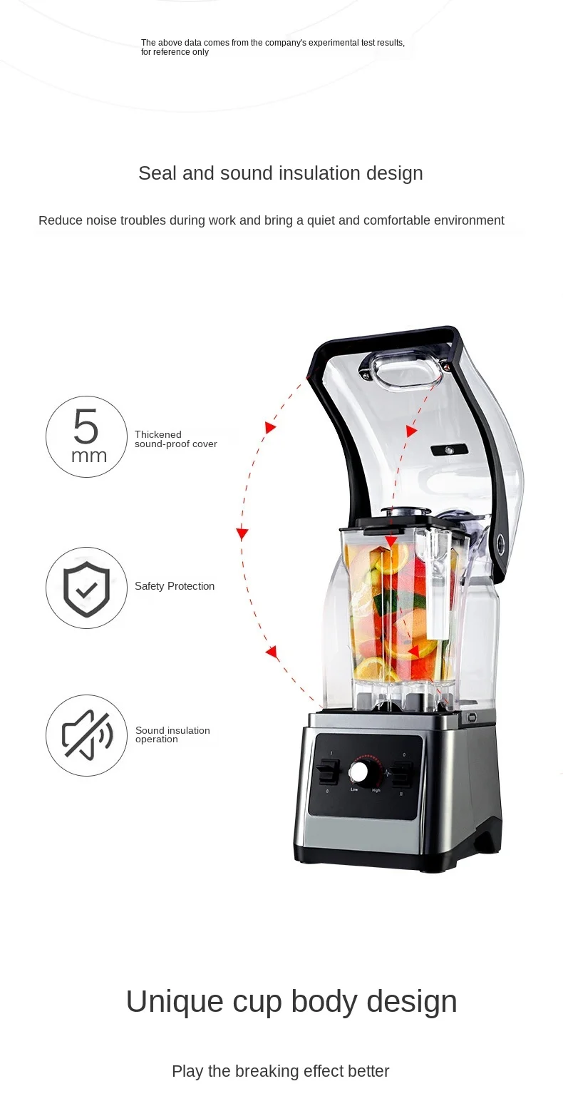110V/220V/240V 1.6-liter ice skater commercial mute ice skater tea shop wall breaker cross-border blender mixer