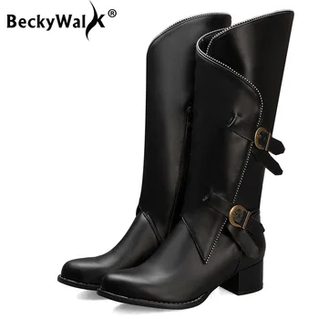 

Large Size 34-43 Fashion Belt Buckle Cowboy Boots Women Chunky Heels Women Knee High Boots Autumn Winter Shoes Woman WSH3460