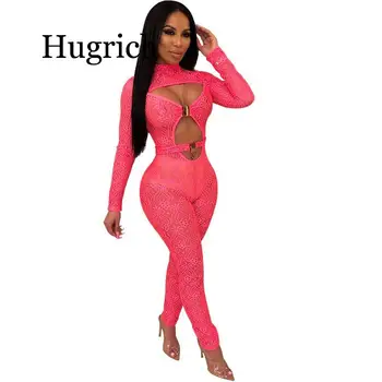 

PinePear Lace See Through Hollow Out Buckle Jumpsuit 2 Piece Set 2020 Women Long Sleeve Sexy Club Wear Drop Shipping Wholesale