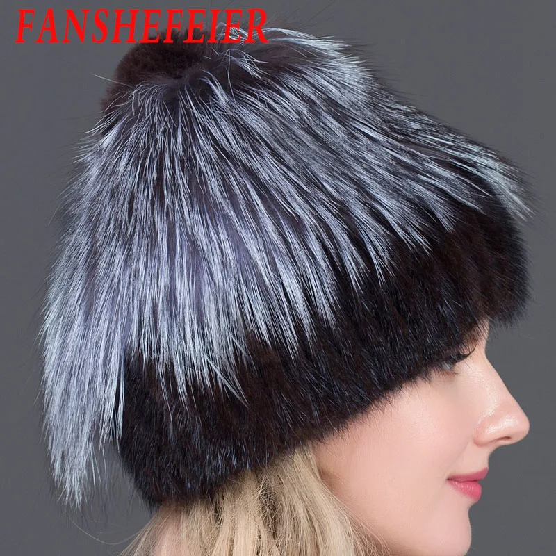 Frauen neue зима pelz hut mit kapuze kopf authentische nerz pelz hut und silber fuchs pelz blume design hut hohe qualitaliyat pelz
