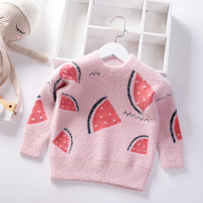 pink 309396 Новинка года; сезон осень-зима; детские свитера; бархатный свитер для девочек; теплая детская одежда с рисунком арбуза и фламинго; мороженое - Цвет: pink 309396