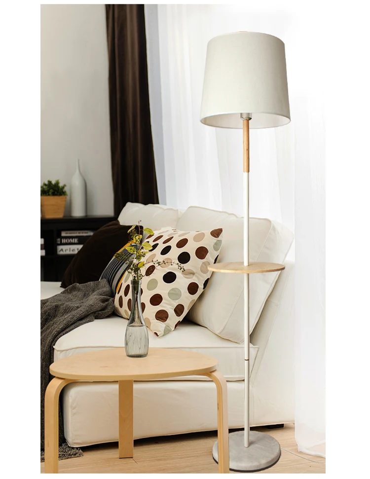 Современный тканевый напольный светильник из цельного дерева