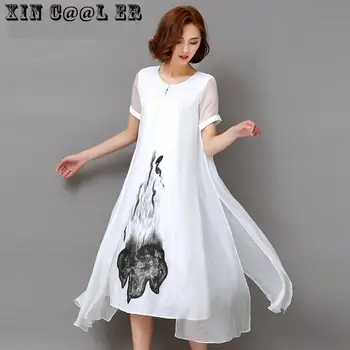 

beautiful !New High Quality New Spring Summer Women Work Wear Ink Print Retro Cotton Linen Designs Casual Dresses Slim White
