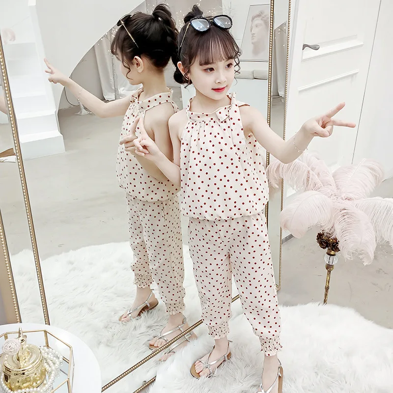 

2020 Summer New Style Korean-style Girls Polka Dot Set GIRL'S Big Boy Western Style Two-Piece Set Summer Wear CHILDREN'S Clothes