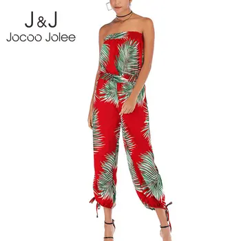 

Jocoo Jolee Women Off Shoulder Elastic Waist Loose Jumpsuit 2020 Summer Elegant Floral Print Jumpsuits Boho Beach Holiday Romper