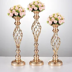 Portavelas creativo de Metal dorado/plateado, centro de mesa de boda, florero, estante para decoración de hogar, Hotel y carretera, 1 pieza