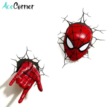 

Acecorner Spider Man Head Superhero 3D LED Wall Lamp Creative Sticker Avengers Marvel Night Light for Christmas Boys Kids Gifts