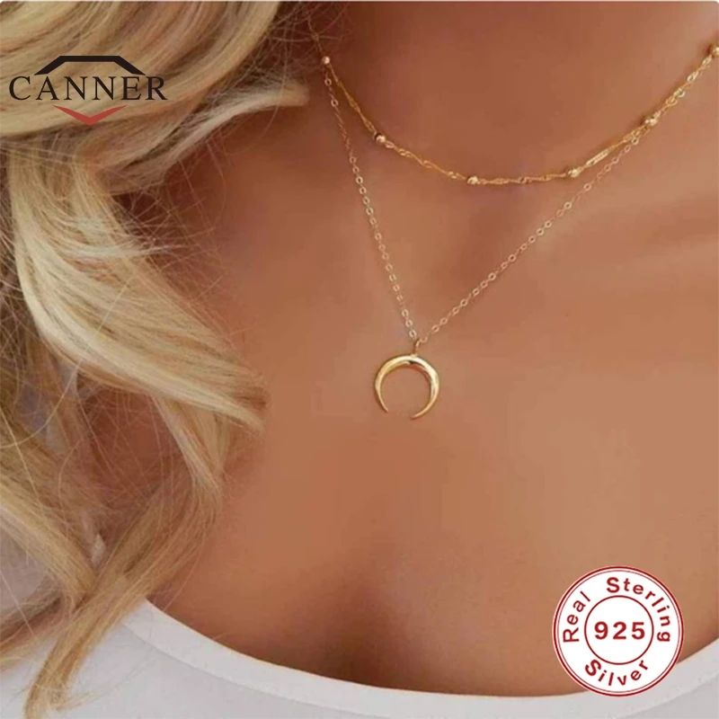 

CANNER Luxury 925 Sterling Silver Exquisite Moon Pendant Gold Color Necklace for Women Choker Necklaces Fine Jewelry Collares