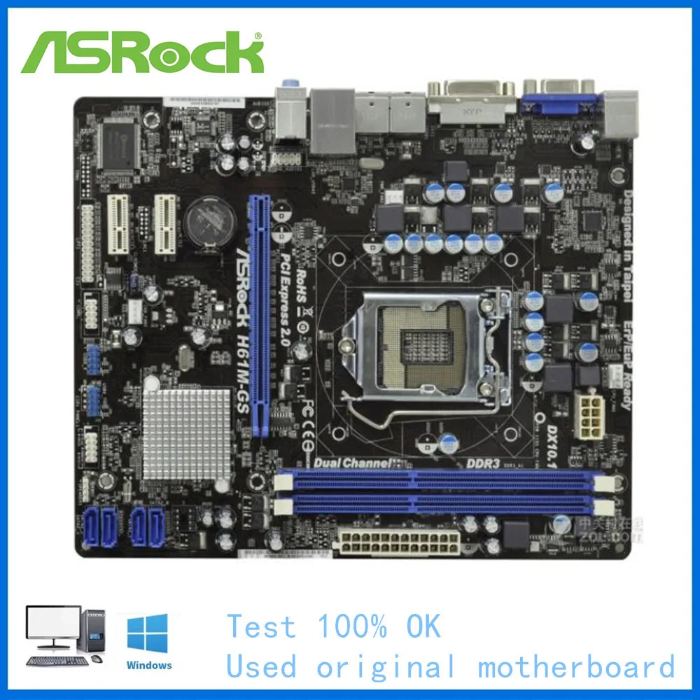 

For ASRock H61M-GS Motherboard LGA 1155 For Intel H61 Used Desktop Mainboard USB2.0 SATA II PCI-E X16