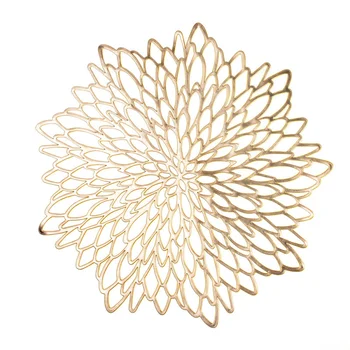 

38CM Hibiscus Hollowed-Out Placemats PVC Geometric Pattern Table Mat Non-slip Insulation Pad for Kitchen Home Table Decor