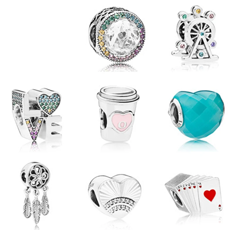 XIAOYI стерлингового серебра 925 очаровательные бусины Многоцветный колесо обозрения играя в яркую форму сердца любовь к напитку к радуге
