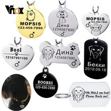 Vnox perro personalizado etiqueta de acero inoxidable de la mascota etiquetas de identificación para perros y gatos Collar grabado por encargo Tel sexo nombre