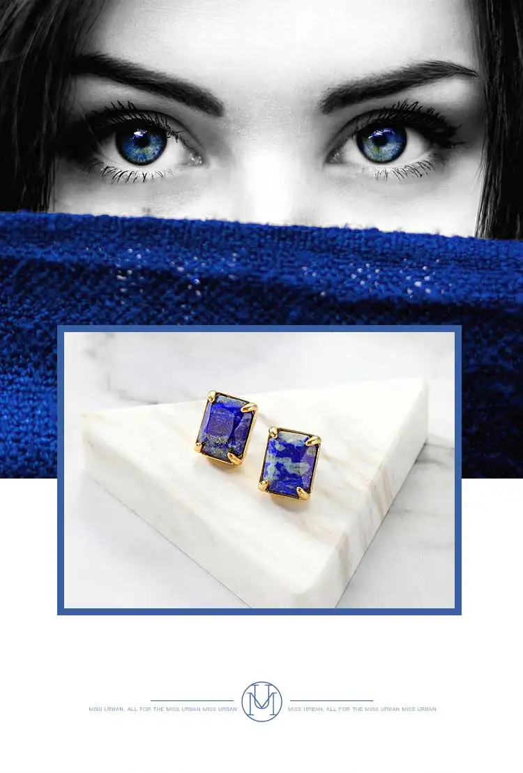 new arrivals square lapis lazuli stud earrings ethnic fashion jewelry for women