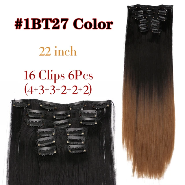 Synthetic 6H/613# Clip In On Hair Extensions 6Pcs/Set 16 Clips Hair Extension Full Head 55Cm Straight Synthetic Fiber Hairpieces 1BT27