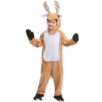 

Unisex Children Plush Reindeer Pajamas Elk Deer Costume Christmas Holiday One Piece Animal Cosplay Sleepwear