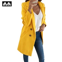 Женское Смешанное пальто весна и осень отложной воротник Длинная шерстяная Женская куртка пальто размера плюс женское пальто Повседневная ветровка