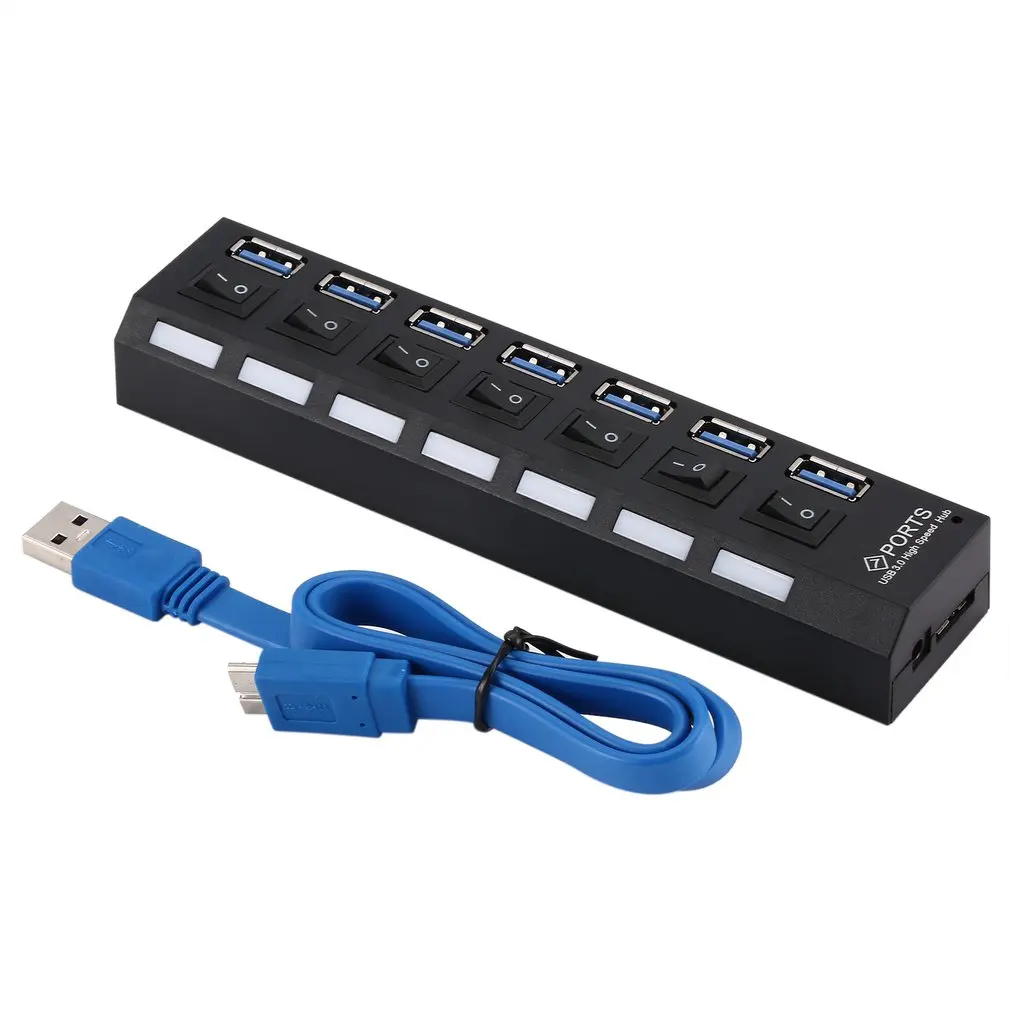 7-Порты и разъёмы USB 3,0 концентратор сплиттер с переключатель высокого Скорость 5 Гбит/с usb-хаб мульти разделители USB Поддержка 1 ТБ HDD для ПК