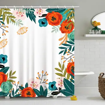 

Bathroom Shower Curtain Red Rose Flower with Leaves Pink Waterproof Polyester Fabric Bath Curtain " W x " H