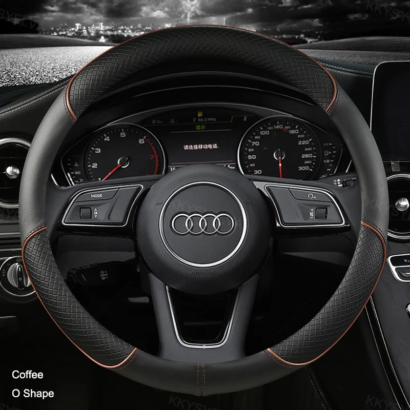 Premium Leather Steering Wheel Cover - 38cm 15