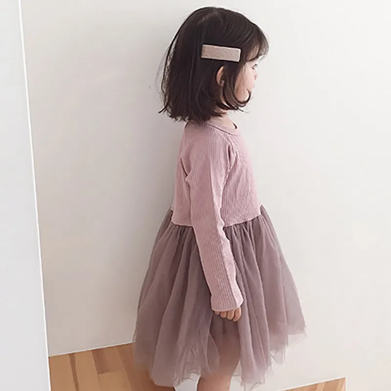 Новинка; сезон весна-осень; Детские платья; милое Сетчатое платье в стиле пэчворк с длинными рукавами для маленьких девочек; детская одежда