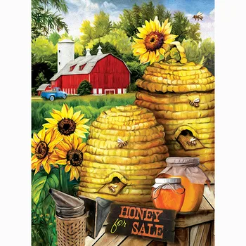 

full square round drill Diamond Painting sunflower 5d Cross Stitch Home Decoration Diamond Embroidery Farm bee Mosaic wall art