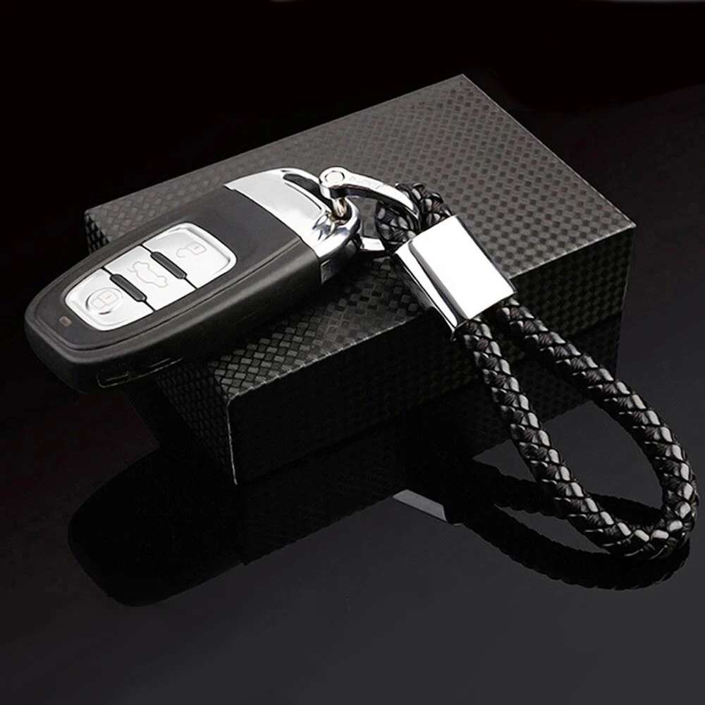 1x Metal Genuine Leather Car Emblem Logo Keychain Keyring For BMW E90 E60 F30 F10 E87 X5 E70 E92 E9