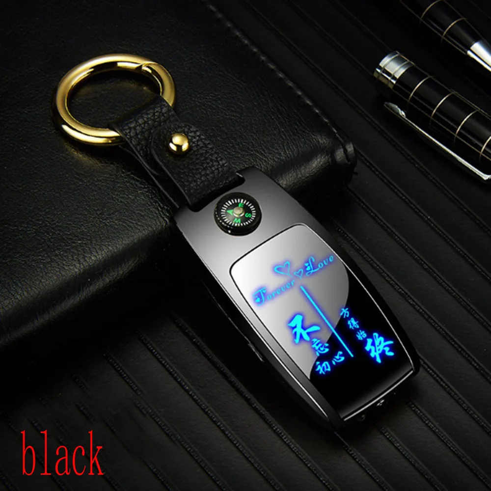 50 шт. USB Зажигалка светодиодный экран компас Ключ Пряжка - Цвет: black