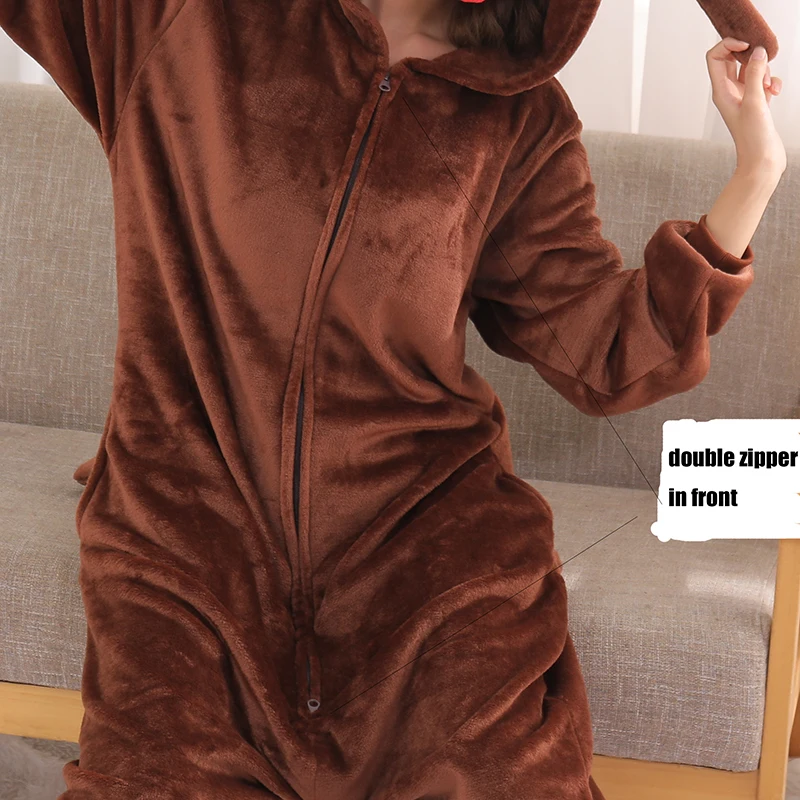 Soft Teddy Dog Pajamas Kigurumi Women Flannel Anime Onesies For Adults Halloween One-Piece Pijamas Men Cosplay Costume Christmas